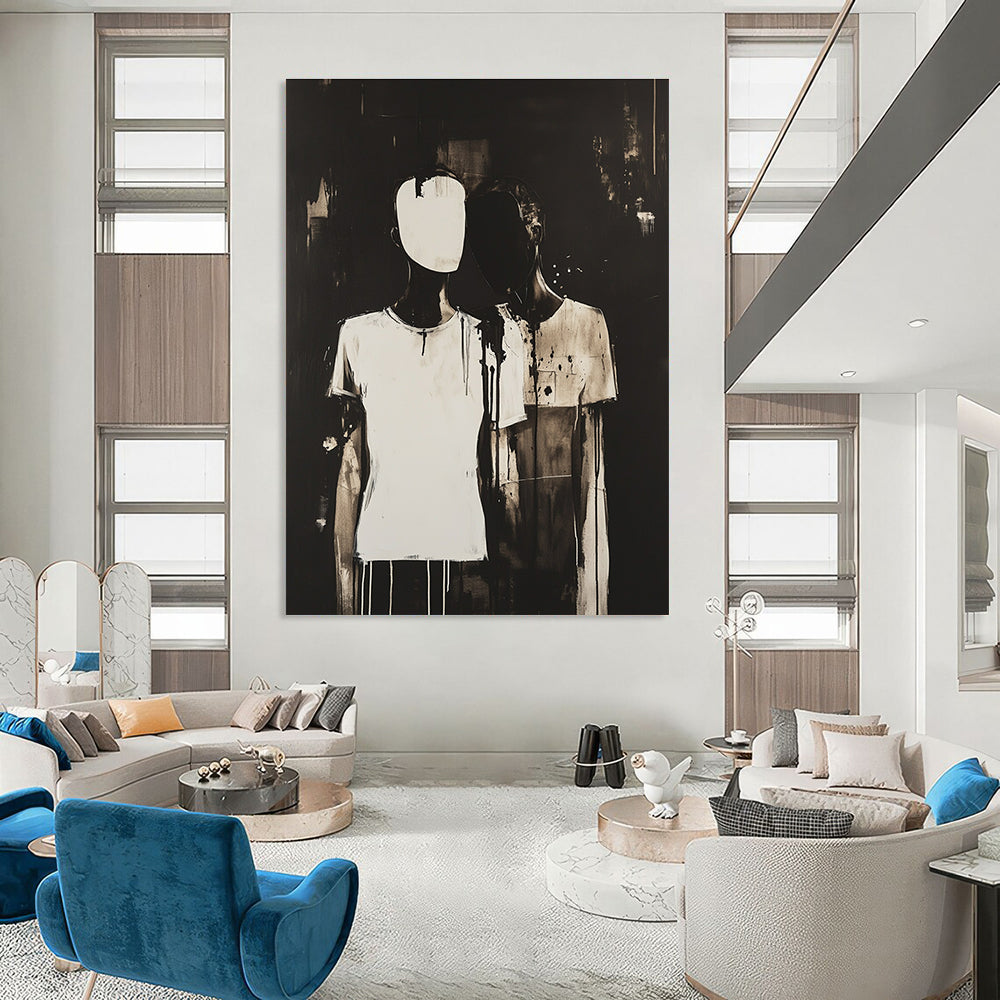 Monochrome Figures Raw Abstract Painting for Expressive Interiors GAB1496