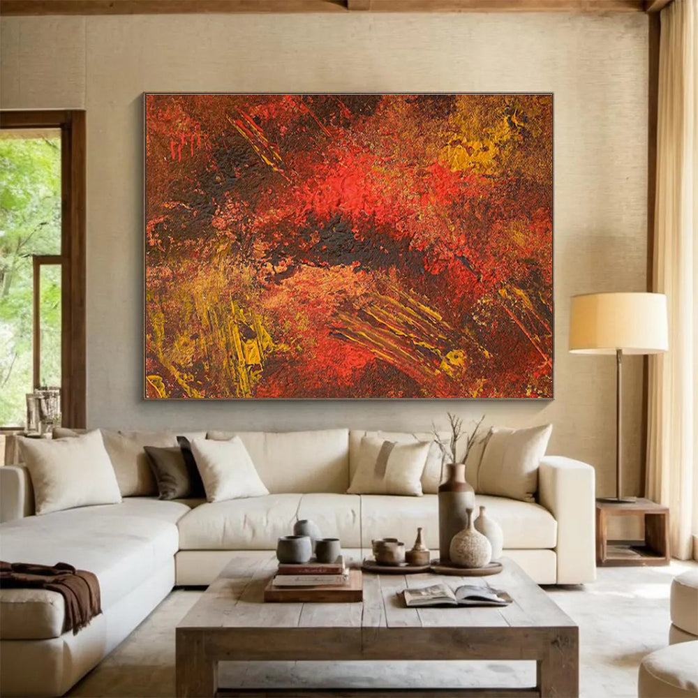 Warm Tones Abstract Textures Painting for Cozy Dining Areas YHT332