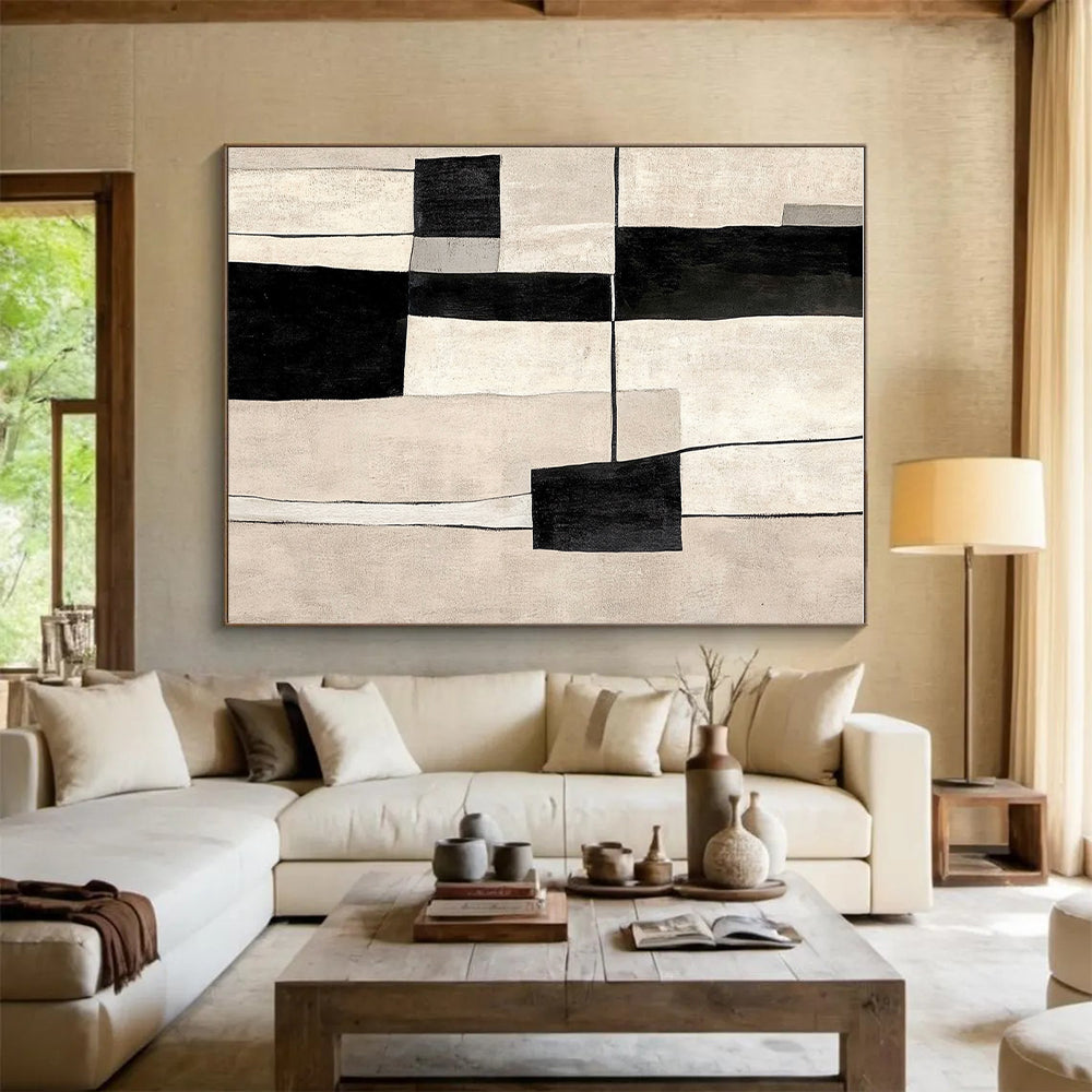Neutral - Toned Abstract Painting with Geometric Forms WINK862