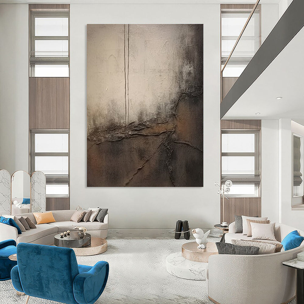 Textured Gray and Brown Industrial - Like Art Abstract Painting for Loft - Style Apartments HENG355