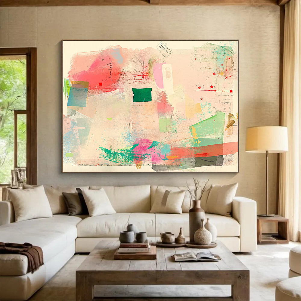 Pastel Color Collage Abstract Painting with Playful Creativity WINK076