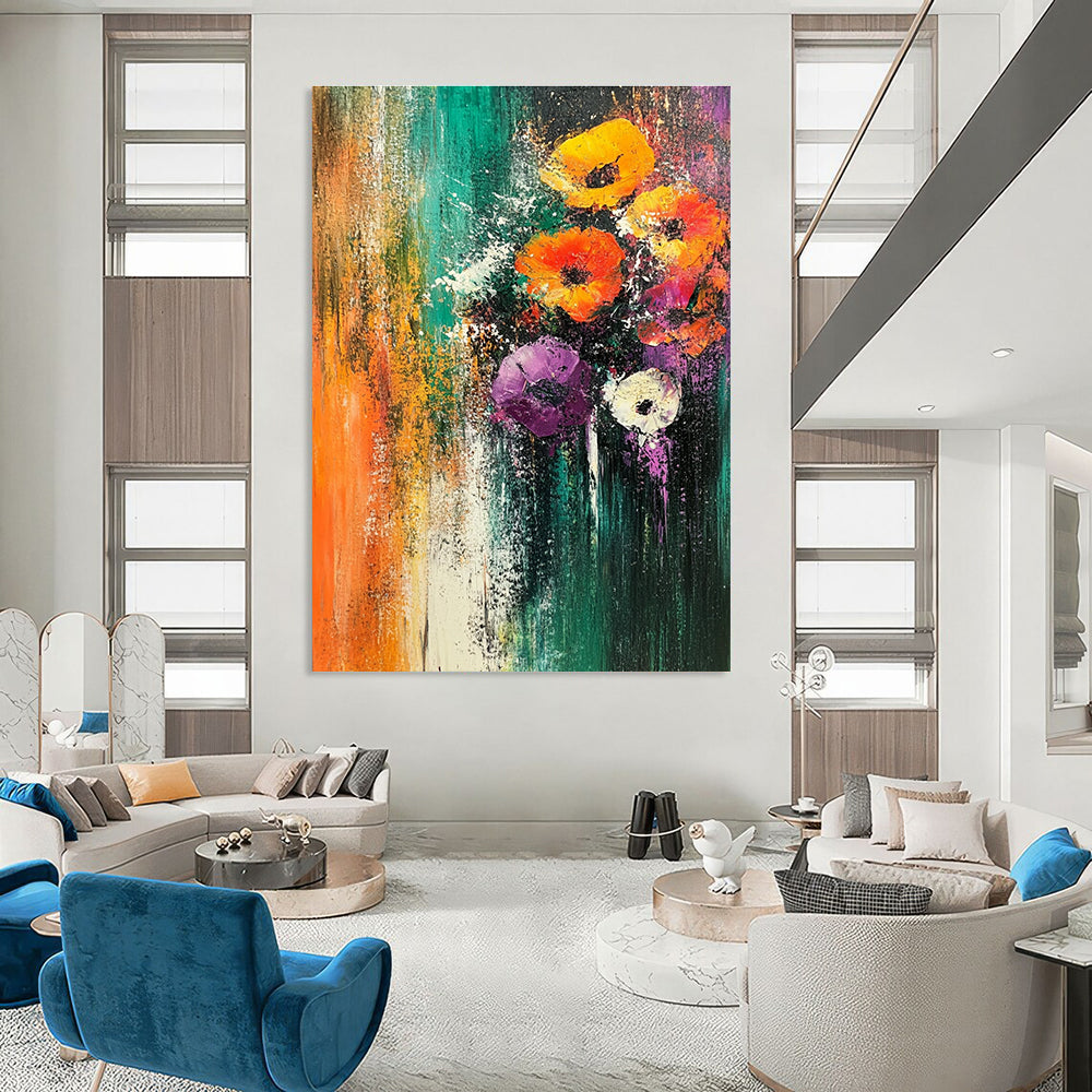 Vivid Floral Burst Abstract Painting for Lively Cafes GAB0762