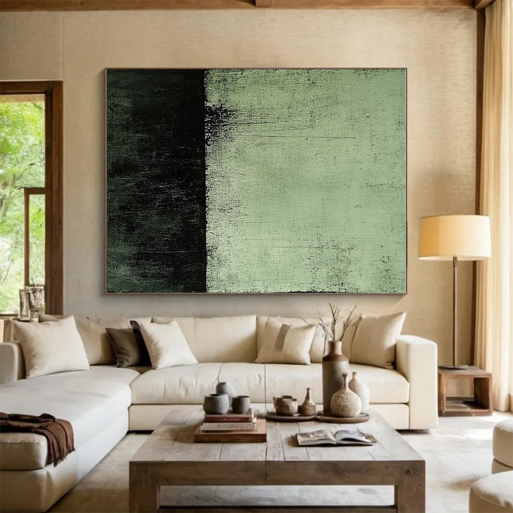 Dark Green and Black Horizon Abstract Painting with Moody Atmosphere WINK233