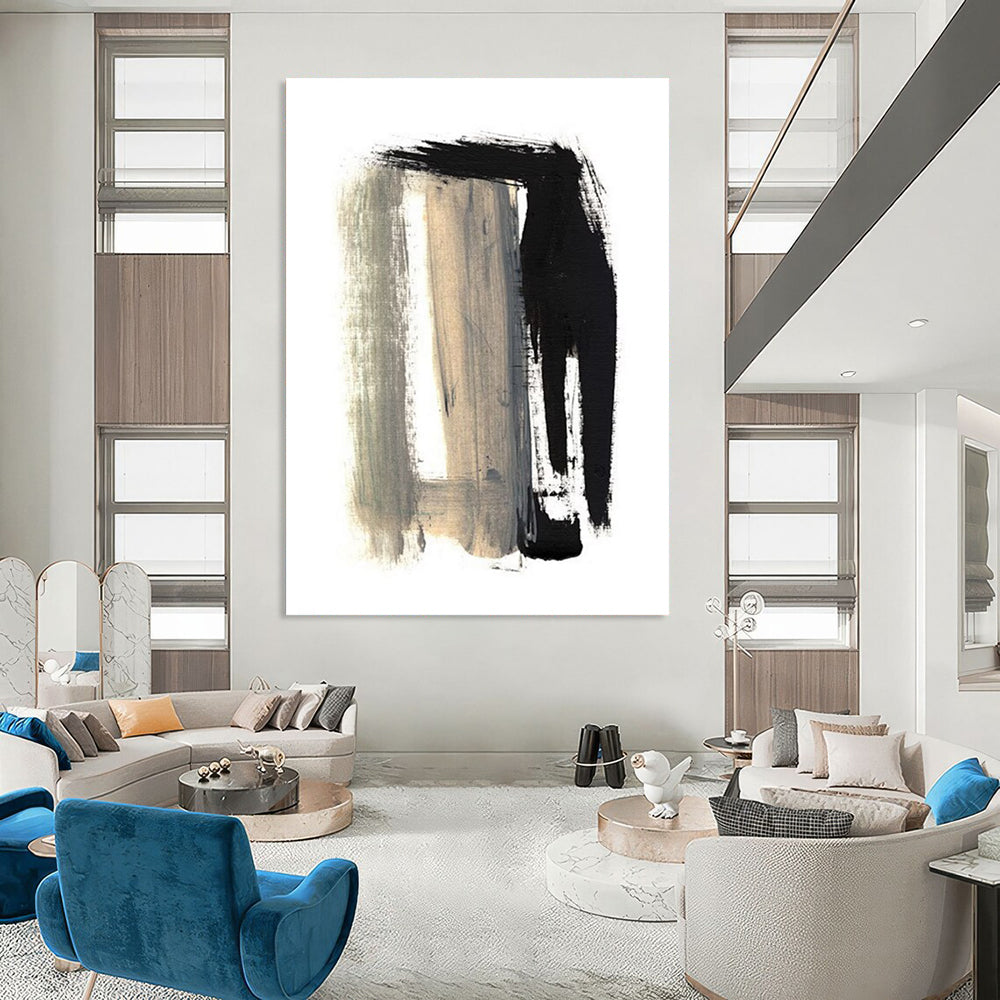 Black - Gray Abstract Brushstrokes Painting for Edgy Urban Lofts HENG157