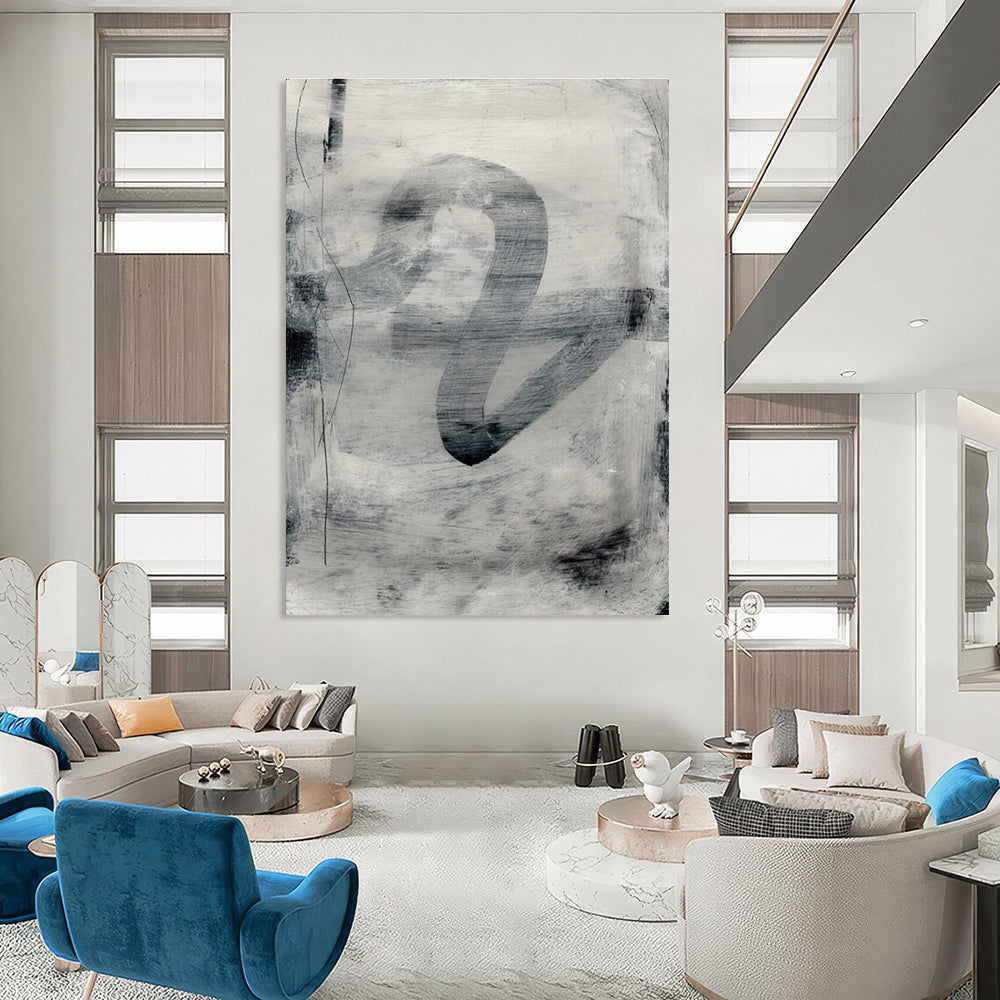 Monochromatic Ink Abstract Painting for Minimalist Art Galleries HENG189