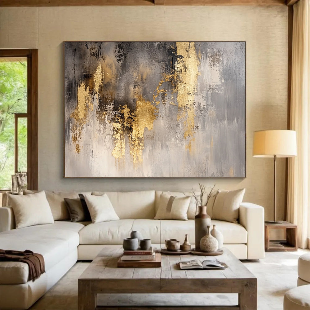 Gray and Gold Abstract: Elegant Contrast in Muted Tones Abstract Painting ABS167
