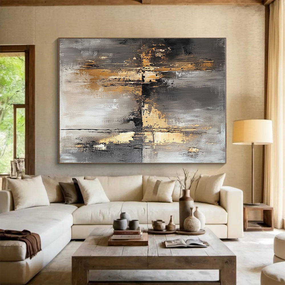 Gray Gold Abstract Geometry Painting with Subtle Shapes WINK644