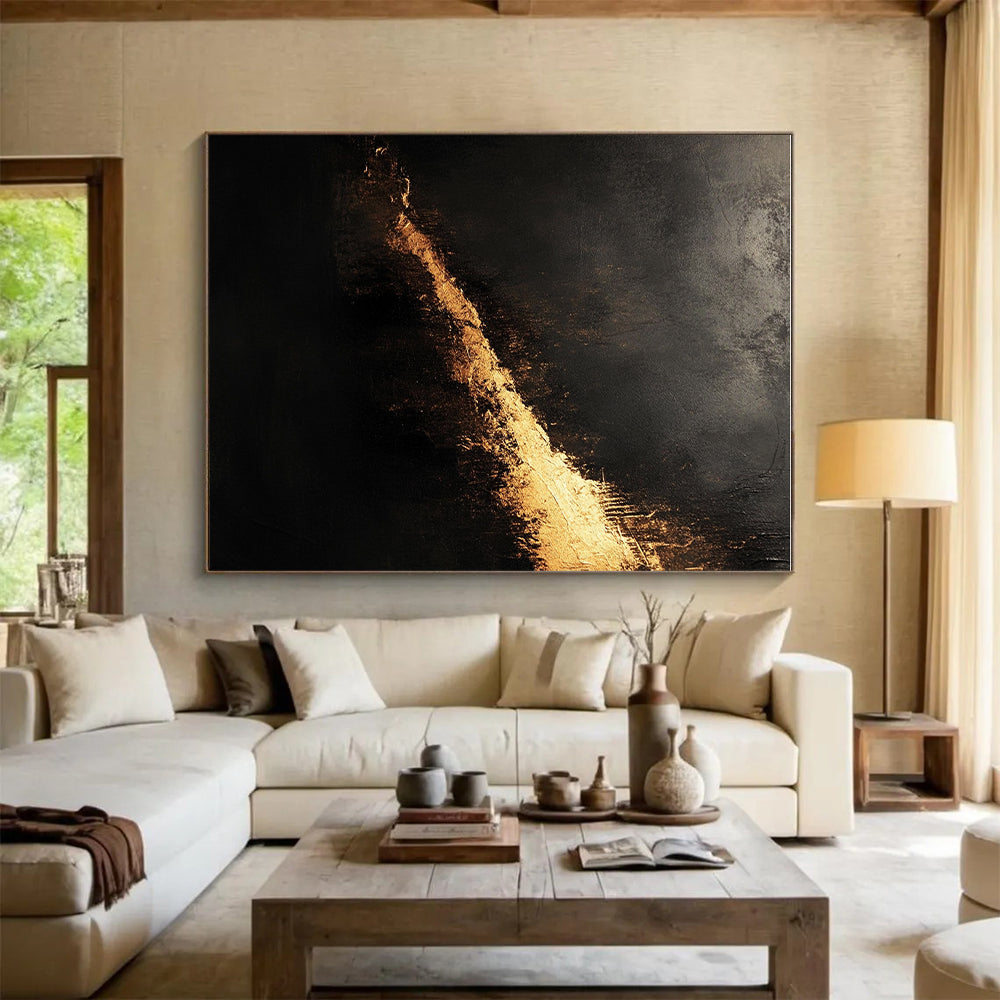 Black and Gold Abstract Painting with Luxurious Accents WINK828