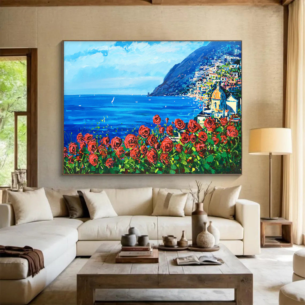 Sea and Roses Abstract Painting for Mediterranean - Style Villas YHT424