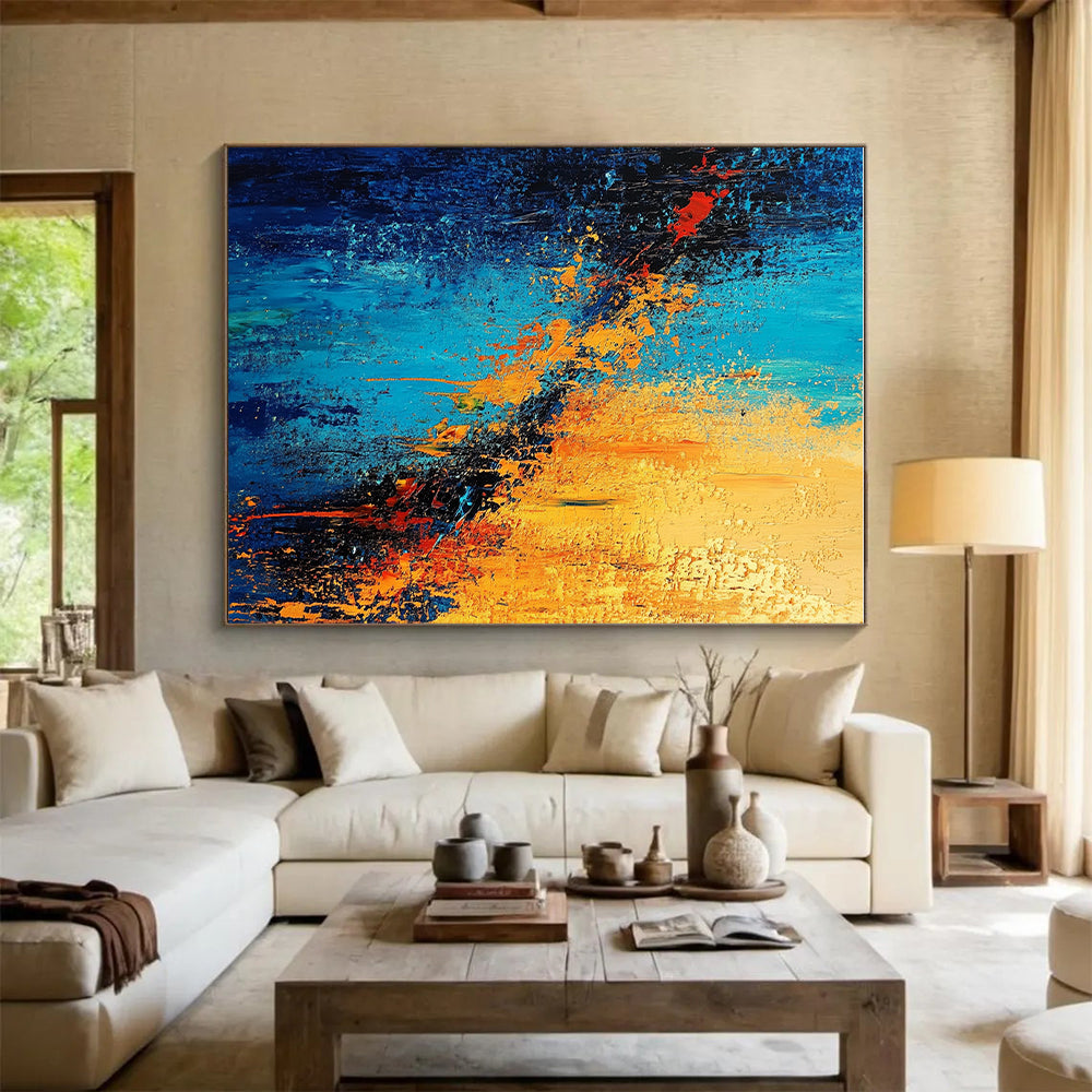 Blue - Orange Abstract Explosion Painting with Fiery Dynamism WINK387