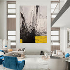 Dynamic Black and White with Yellow Abstract Painting for Creative Studio Meeting Rooms HENG053