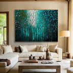 Blue Forest Trees Abstract Painting for Nature - Inspired Offices YHT311