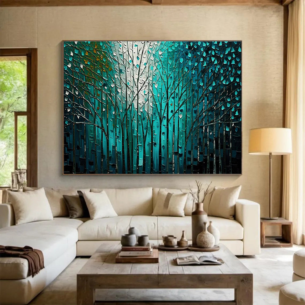 Blue Forest Trees Abstract Painting for Nature - Inspired Offices YHT311