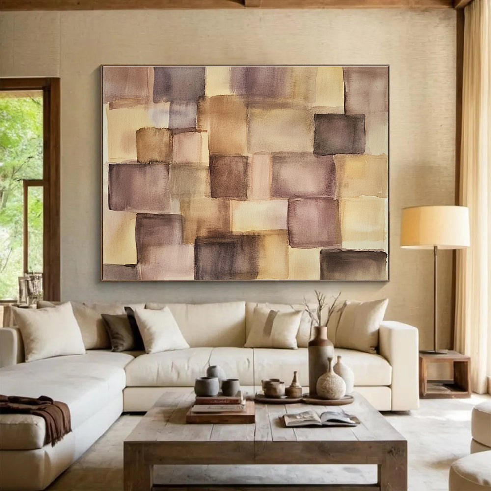 Purple and Brown Squares 2 Abstract Painting with Playful Geometry ABS617