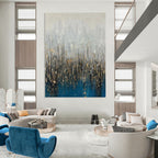 Gray - Blue - Gold Abstract Painting for Luxury Living Rooms HENG406