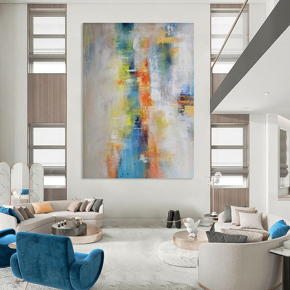 Soft Color Fusion Abstract Painting for Serene Bedrooms HENG412