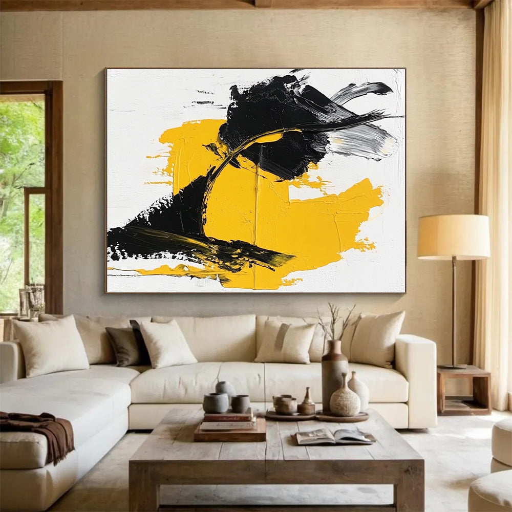 Yellow Black Abstract Painting with Bold Contrast WINK742