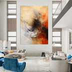 Beige - Orange - Black Abstract Painting for Artistic Dining Areas HENG121