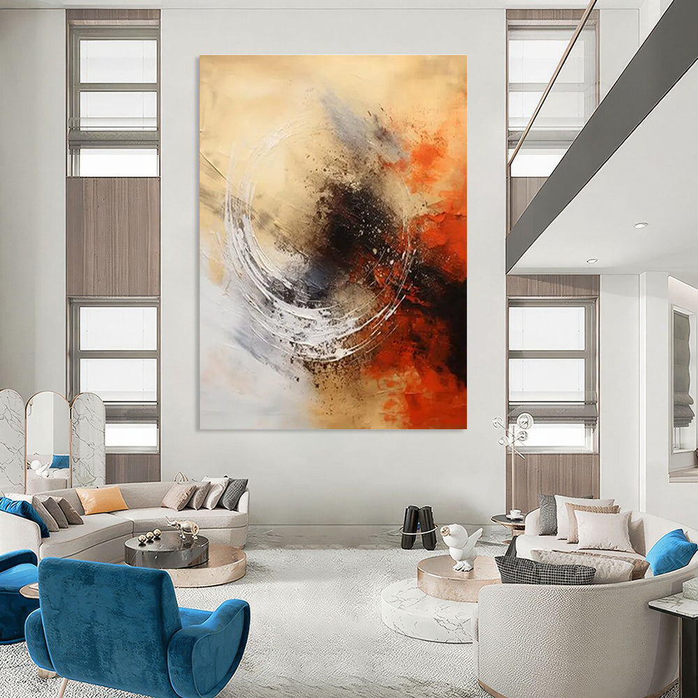 Beige - Orange - Black Abstract Painting for Artistic Dining Areas HENG121