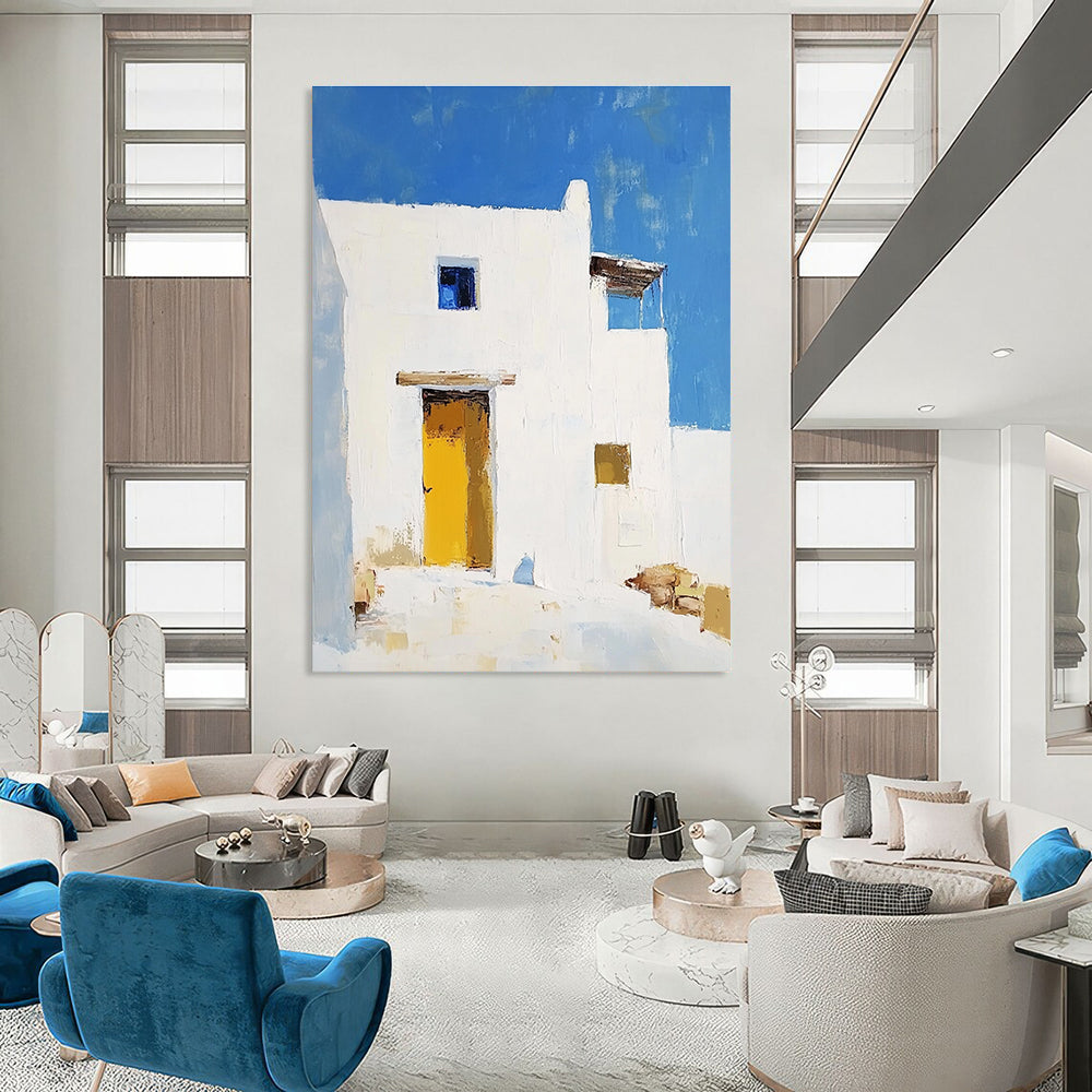 White Building with Yellow Door - Minimalist Architectural Art GAB0409