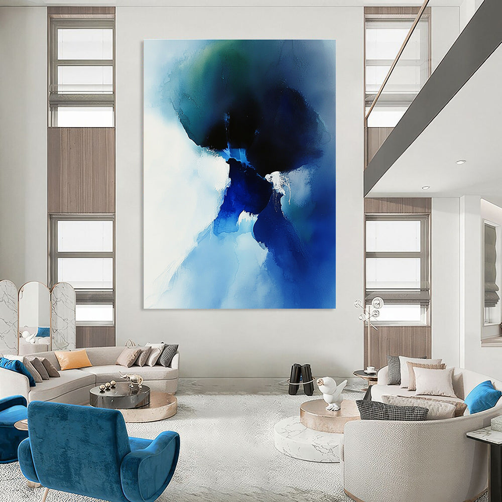 Blue Ink Abstract Form - Fluid Minimalist Abstract Art GAB0467