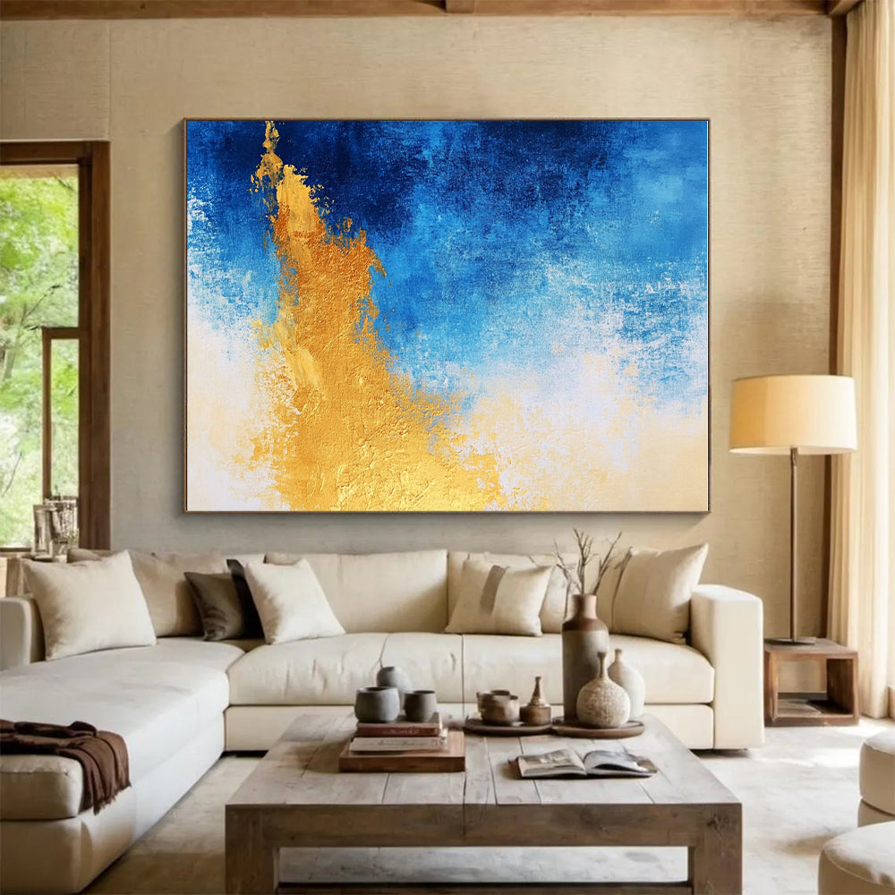 Blue - Gold Abstract Gradient Painting with Subtle Radiance WINK376