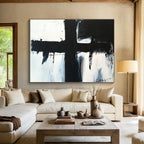 Bold Black Cross: Stark Contrast and Dramatic Impact Abstract Painting ABS179