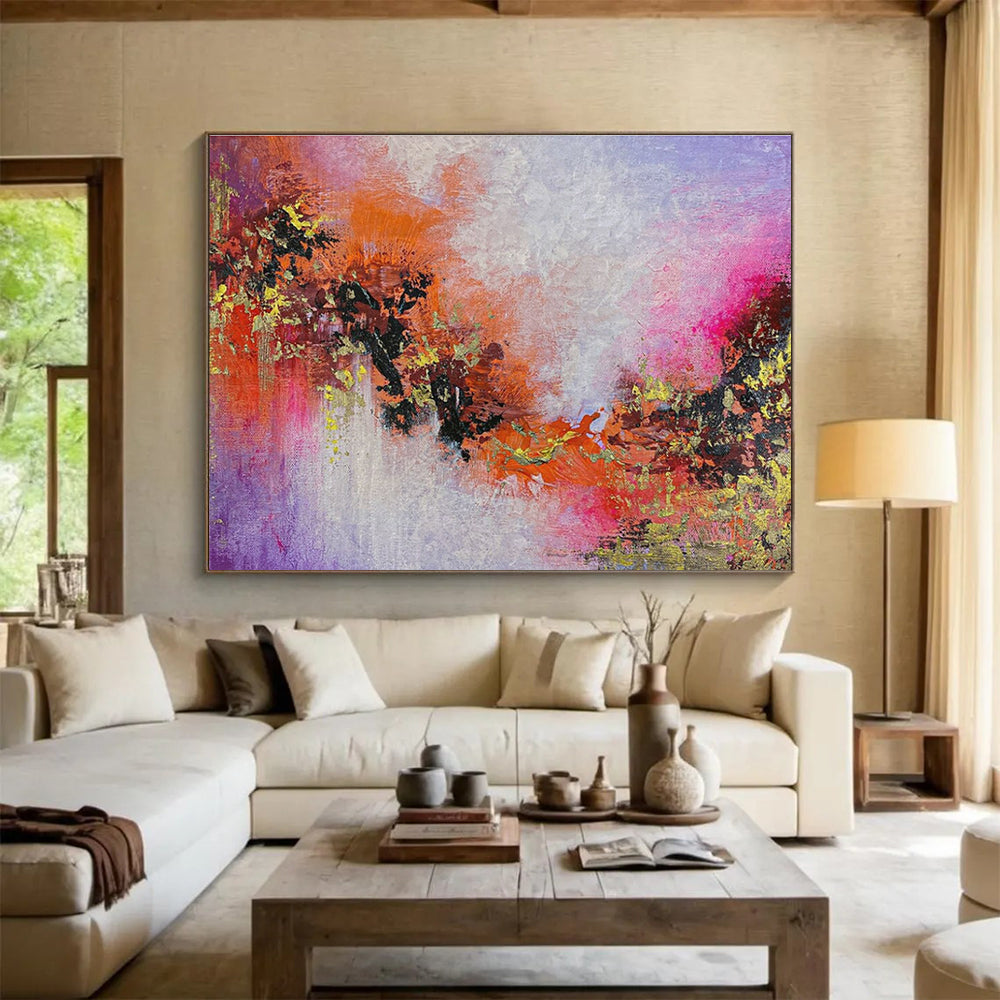 Purple and Orange Abstract Painting for Bohemian - Styled Cafes YHT366