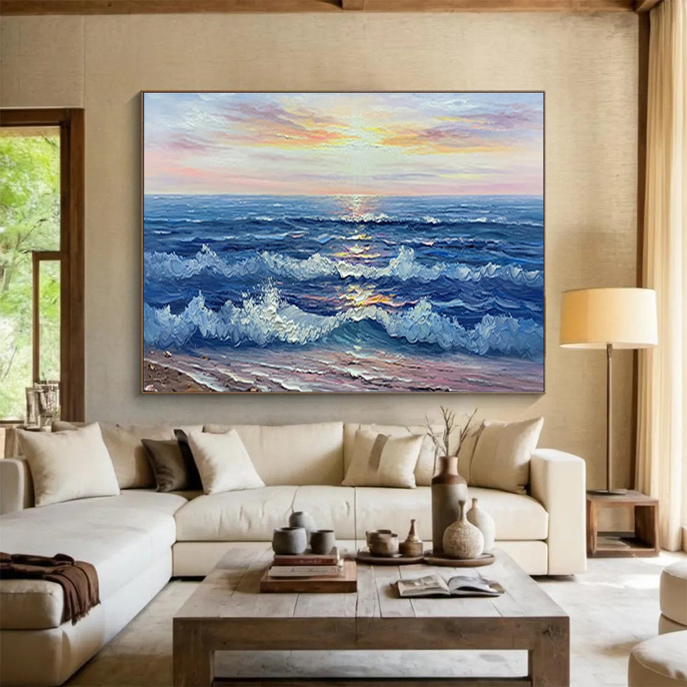 Sunset Sea Abstract Painting for Nautical - Inspired Living Rooms YHT218