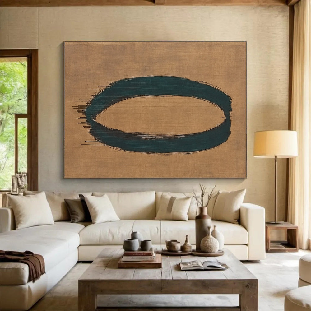 Dark Green Oval on Brown Abstract Painting with Bold Simplicity WINK033