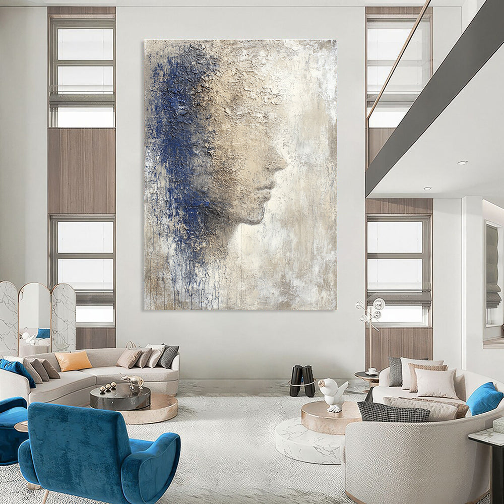 Textured Face Abstract Painting for Thoughtful Library Reading Nooks GAB1190