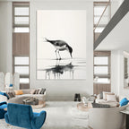 Graceful Bird Reflection Abstract Painting in Ink Wash Style GAB0023