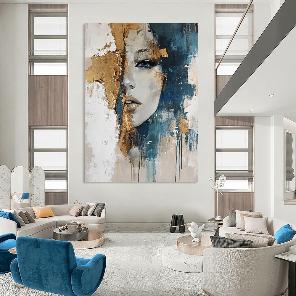 Portrait with Gold Accents Abstract Painting for Glamorous Boudoirs GAB0825