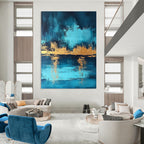 Blue and Gold Reflection - Elegant Landscape Abstract Painting GAB0460