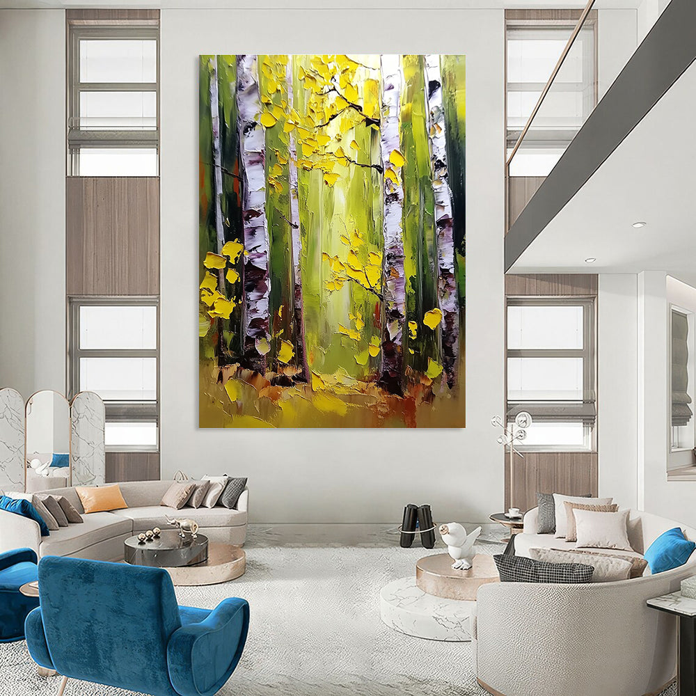 Summer Birch Forest Vibrant Abstract Painting for Lively Spaces GAB1432