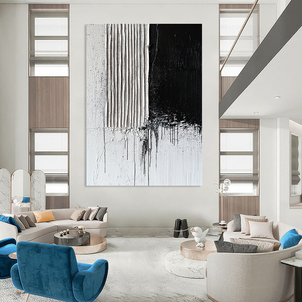 Black and White Drip Abstract Painting for Industrial - Styled Lofts GAB1025