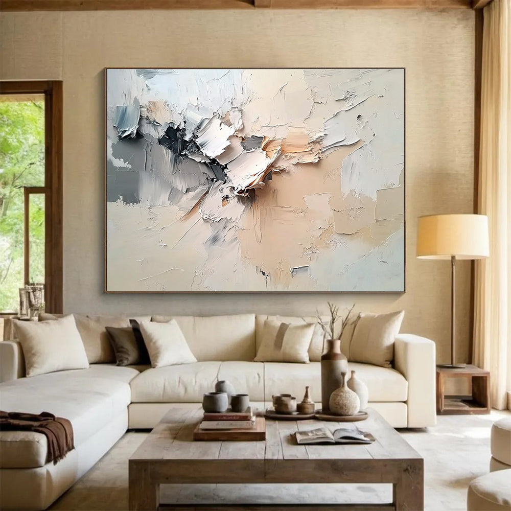 Textured Neutral Abstract Painting with Layered Impasto ABS294