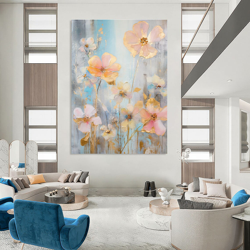 Delicate Floral Abstract Painting for Serene Bedrooms HENG431
