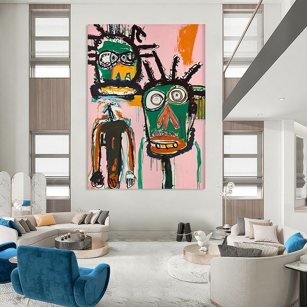 Two Abstract Tribal Faces Painting for Bohemian - Style Salons HENG106