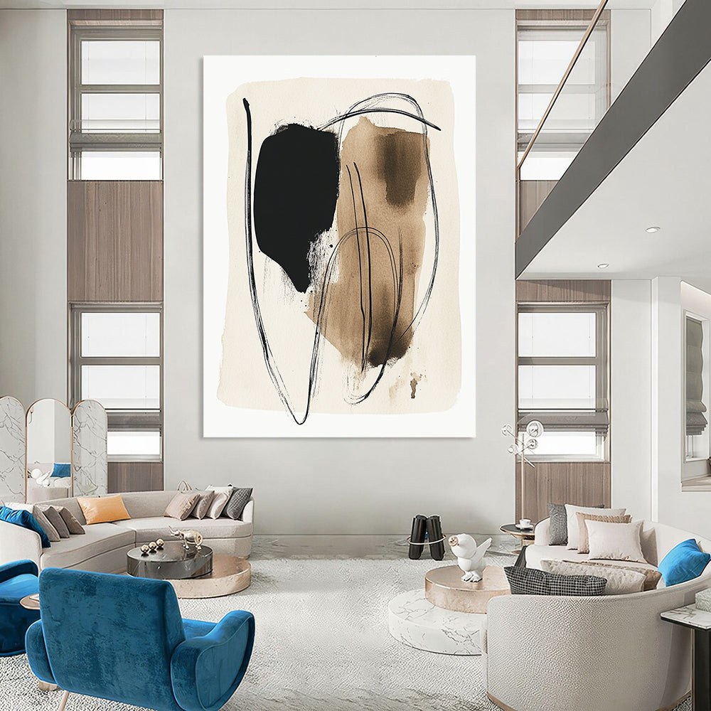 Black and Brown Ink Strokes Bold Abstract Painting for Modern Offices GAB1511