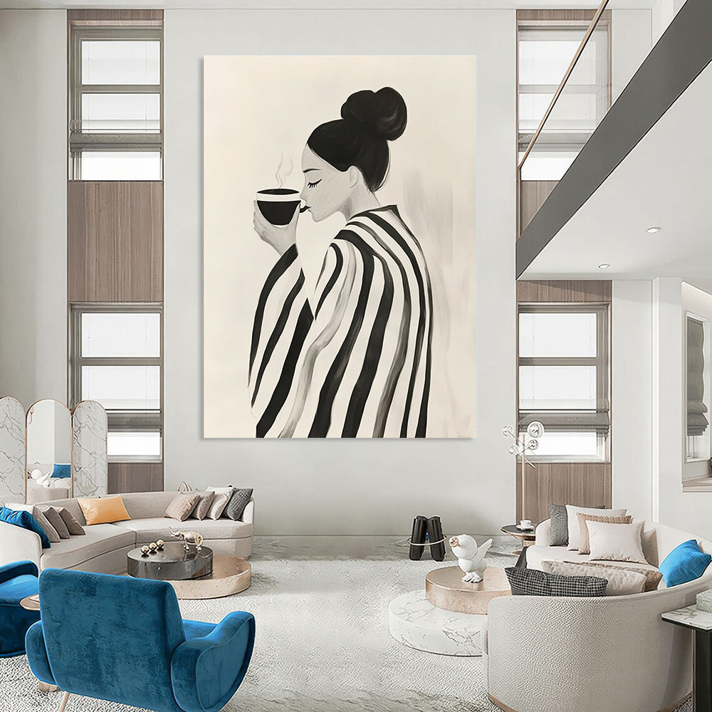 Woman with Coffee Abstract Painting for Cozy Café Corners GAB1386