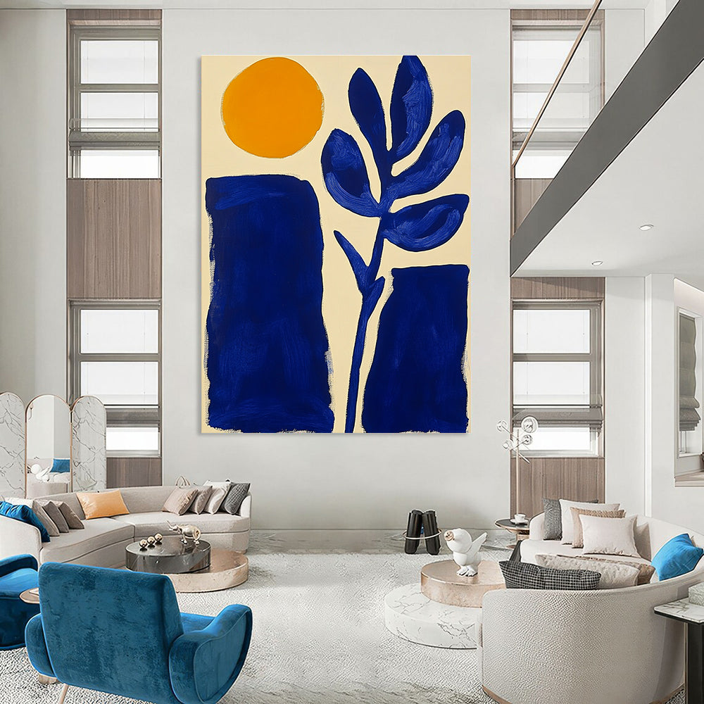 Sun and Plant Shapes Abstract Painting for Minimalist Home Offices GAB1354