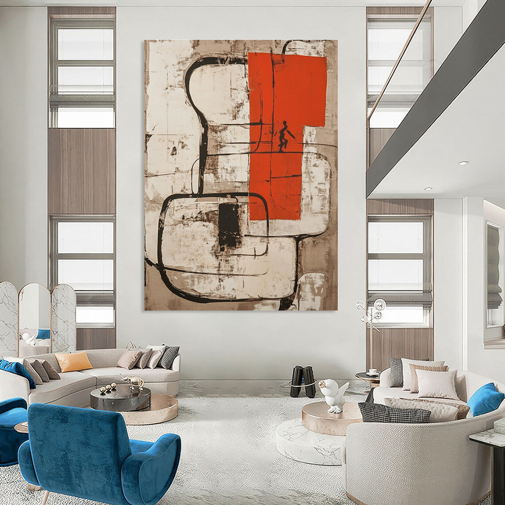 Abstract with Red and Black Painting for Industrial - Style Cafes GAB1262