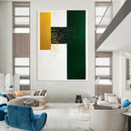 Gold Green Geometric Dots Abstract Painting of Playful Opulence GAB0144