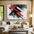 Red, Black, and White Dynamic Strokes Abstract Painting with Energetic Flair WINK245