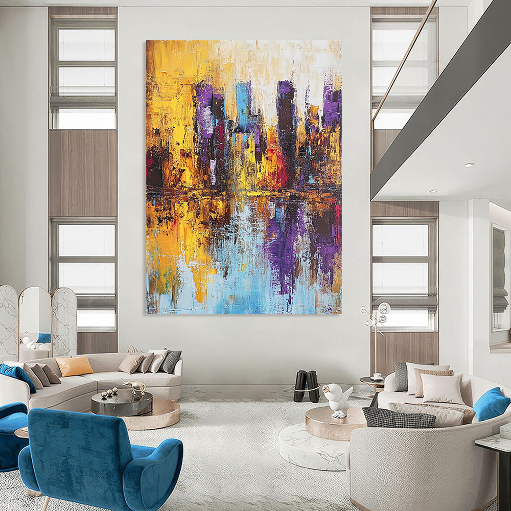 Vivid City Reflection - Colorful Urban Abstract Painting GAB0574