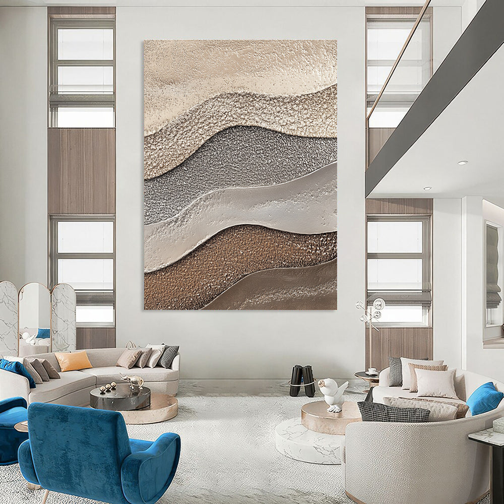 Multi - colored Wavy Textures Abstract Painting with Earthy Tones GAB0071