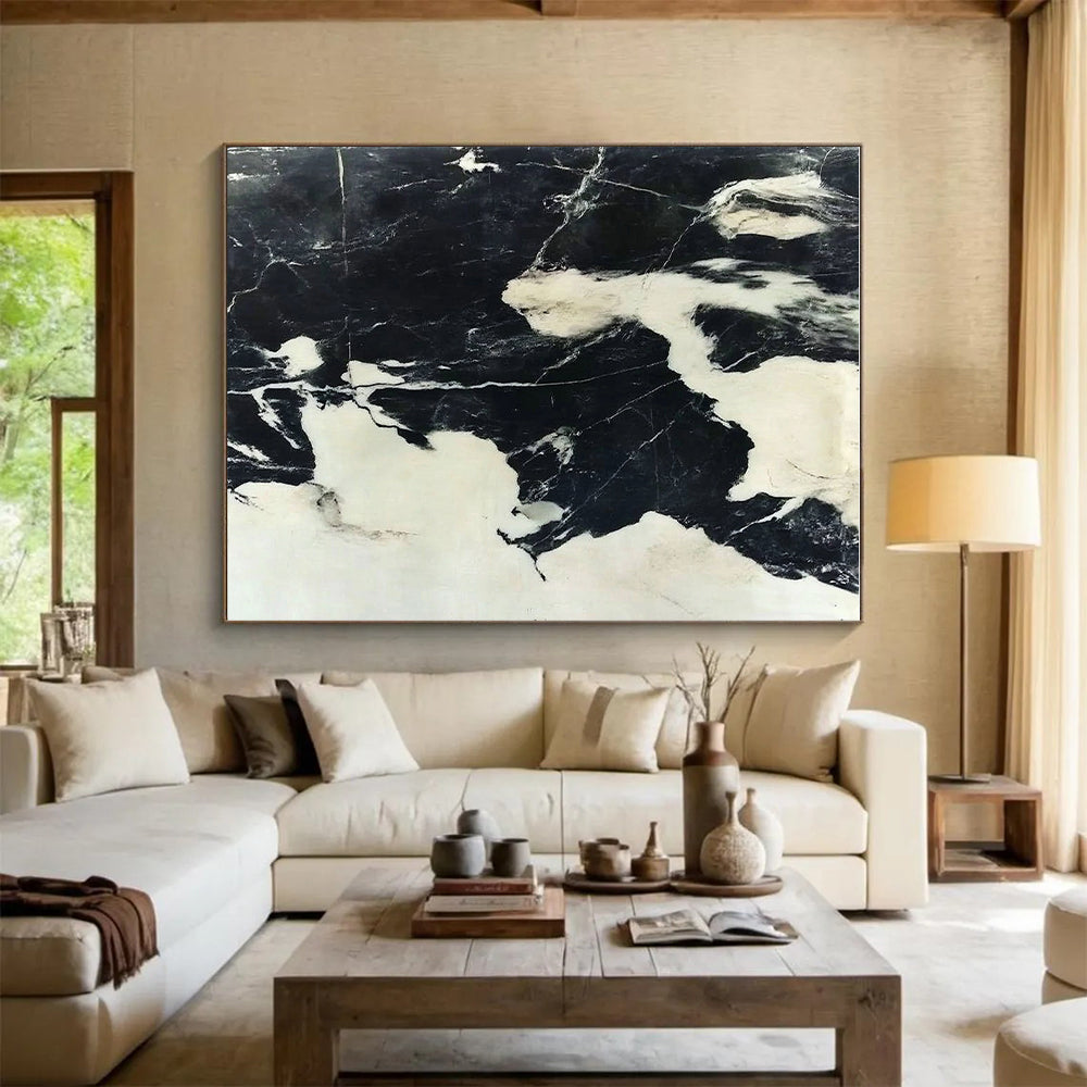 Black and White Marble - like Abstract Painting with Timeless Elegance WINK007