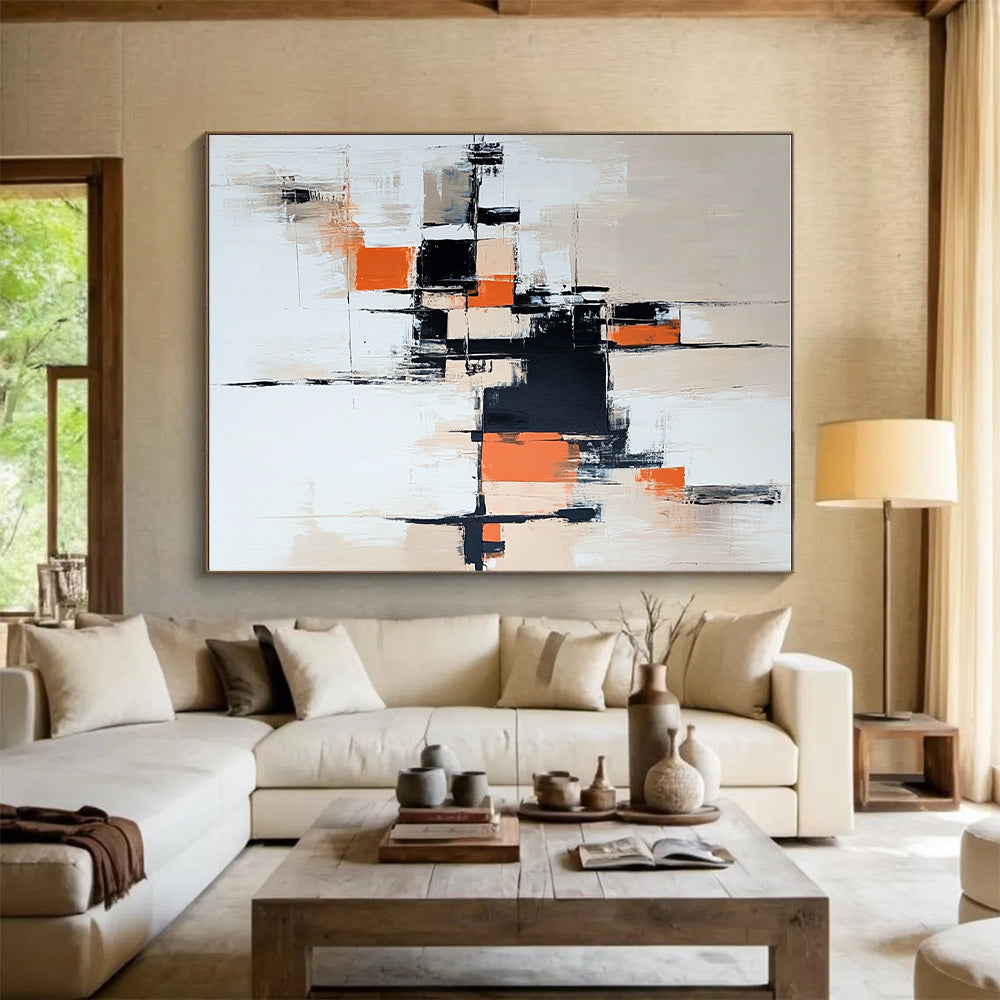 Beige Black Orange Abstract Painting with Modern Simplicity WINK457