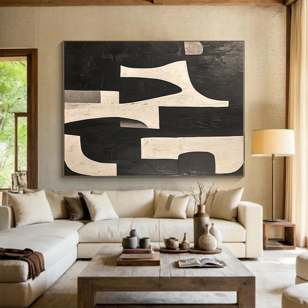 Black and White Abstract Forms Abstract Painting with Bold Contrast WINK243